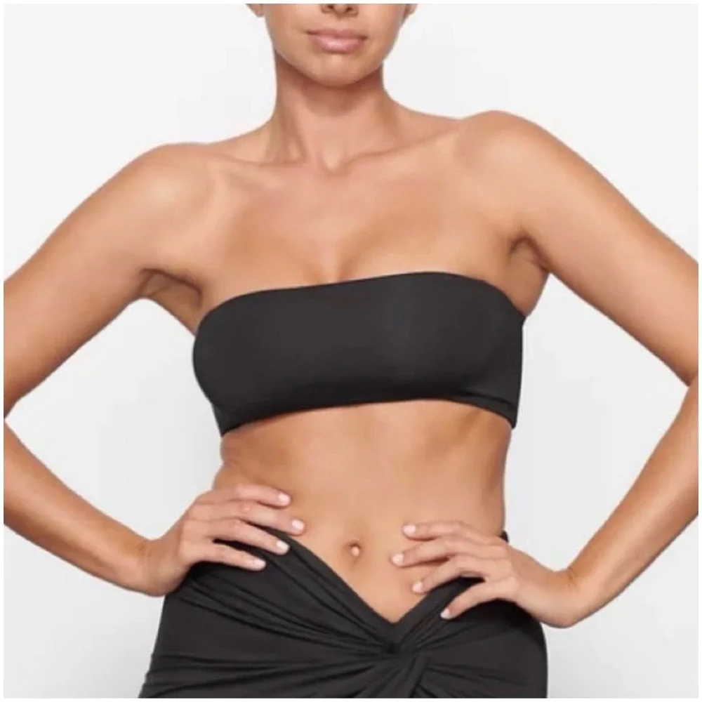 SKIMS Recycled Swim Bandeau Bikini Top in Onyx Black, Women's Size Large, NWT